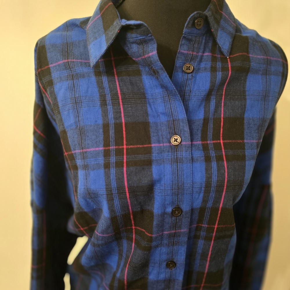 French Connection Blue and Black Plaid Blouse